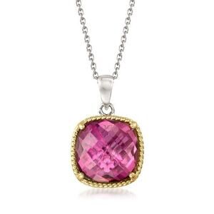 Sterling Silver Mystic Quartz(6 cts.) Necklace 14K Gold Detail Women's Luxury